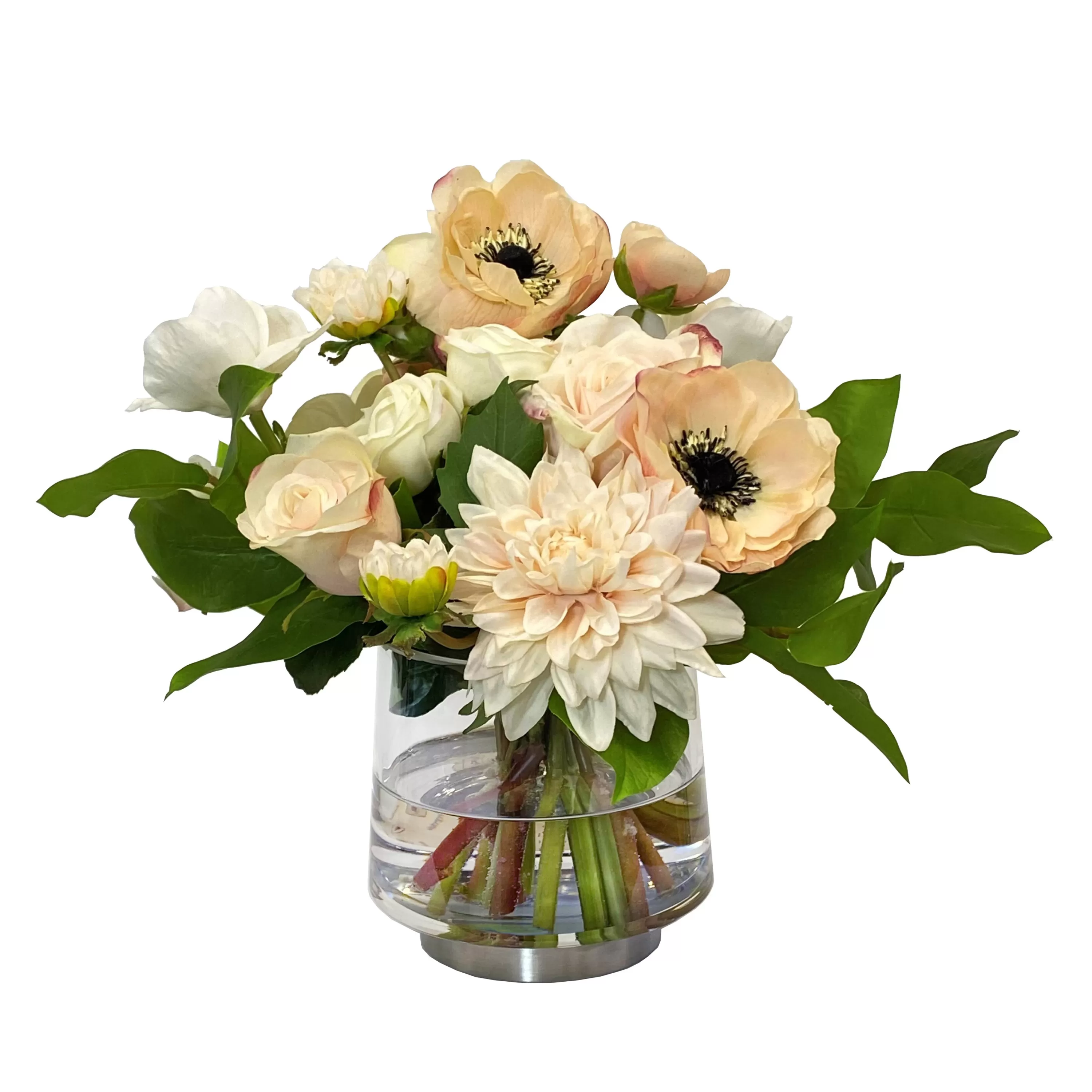 Clearance Dahlia Anemone in Glass 12" Real Touch Floral Arrangements | Tabletop