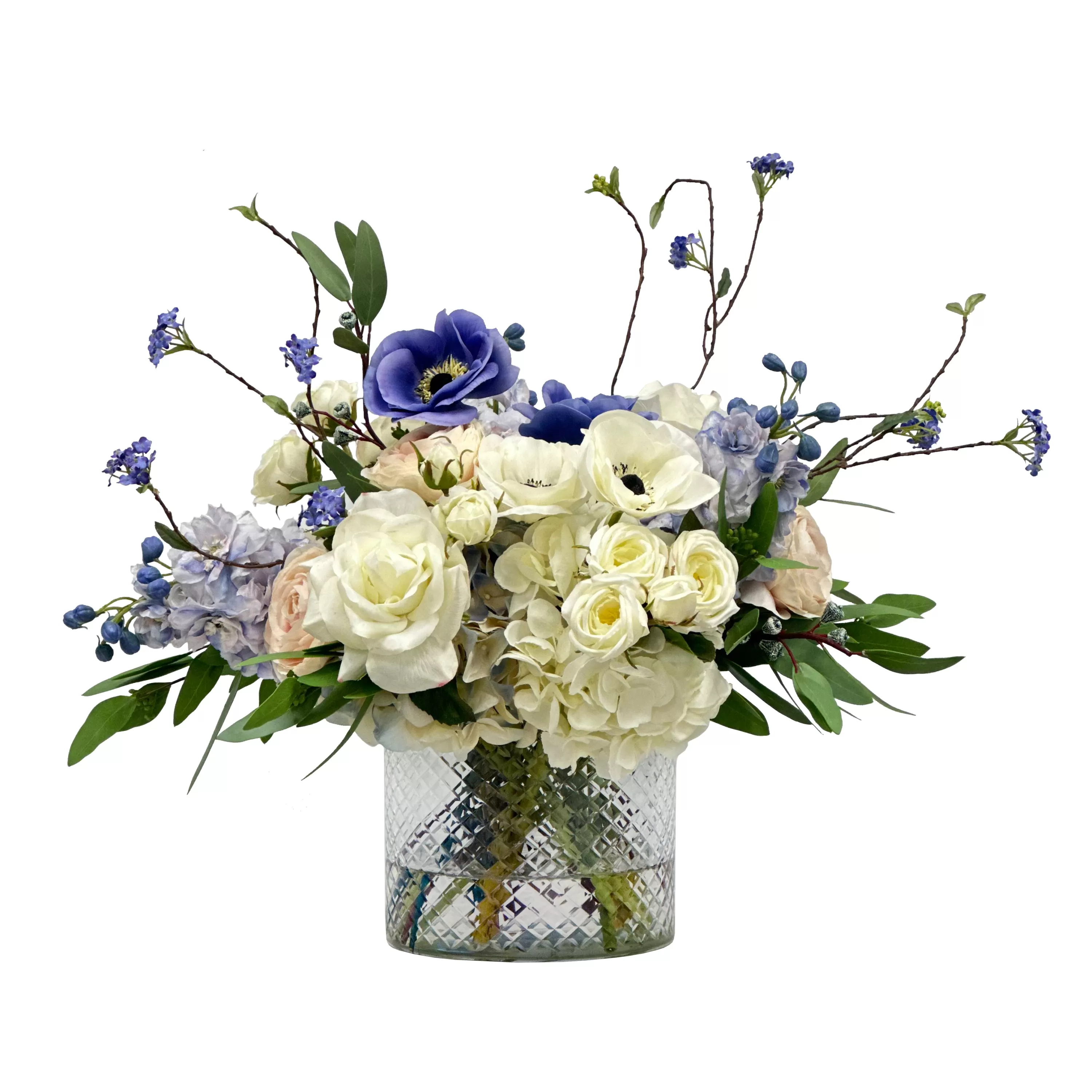 Cheap Delphinium & Hydrangea in Cut Glass 20" Real Touch Floral Arrangements | Tabletop