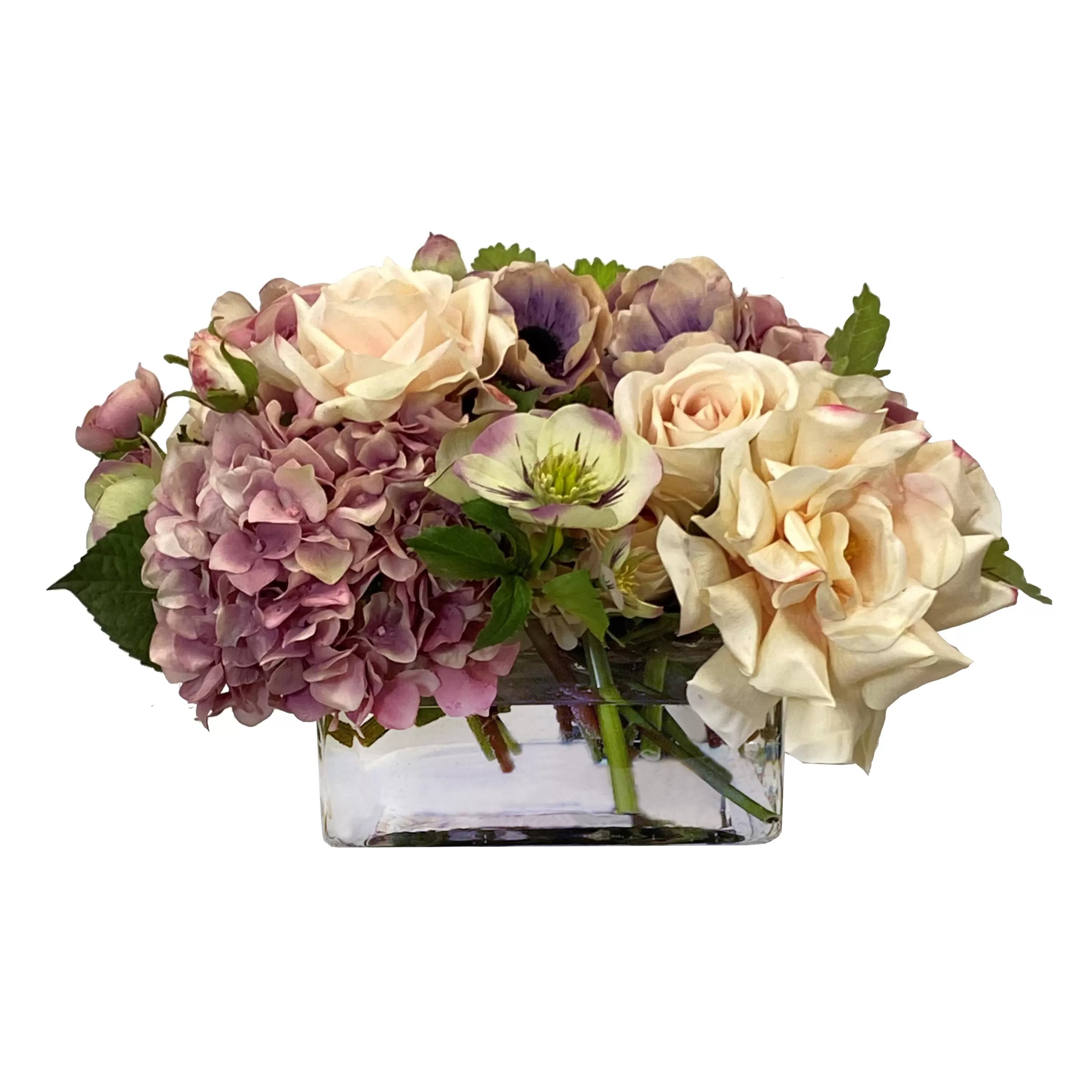 Fashion Mix Floral in Square Vase 9.5" Real Touch Floral Arrangements | Tabletop