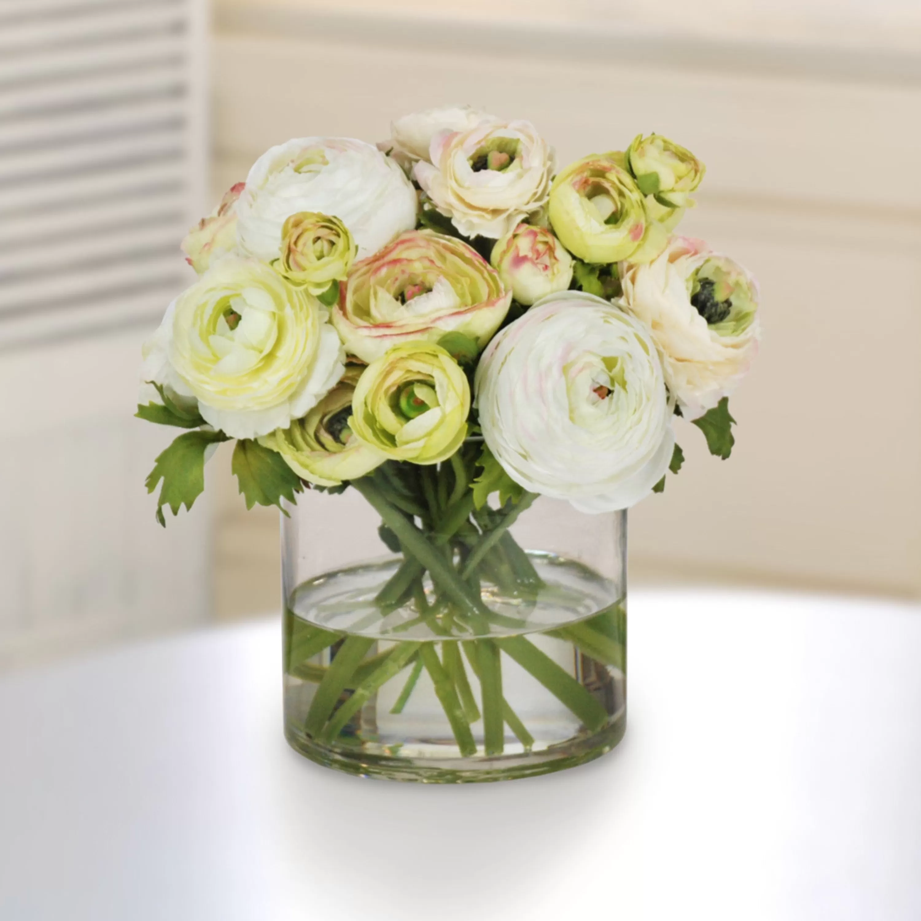 Hot Mix Green Ranunculus in Vase 13" Tabletop