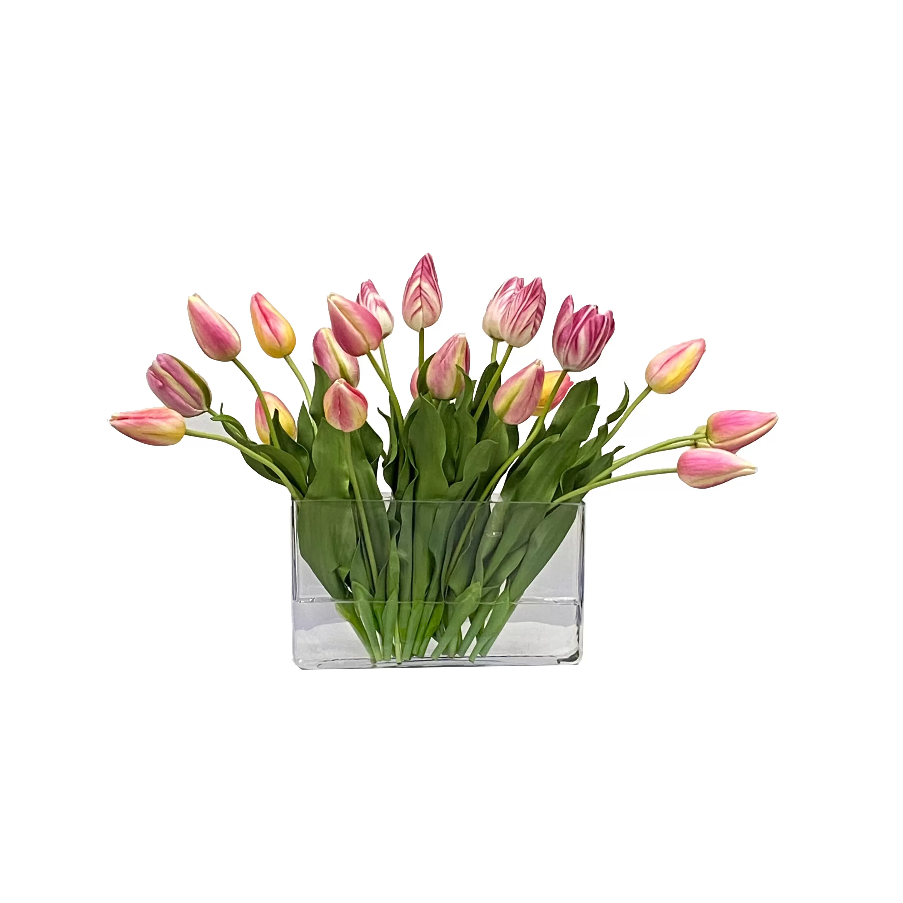 Clearance Mixed Tulips in Rectangle Vase 25-inches wide Tabletop | Highland Park