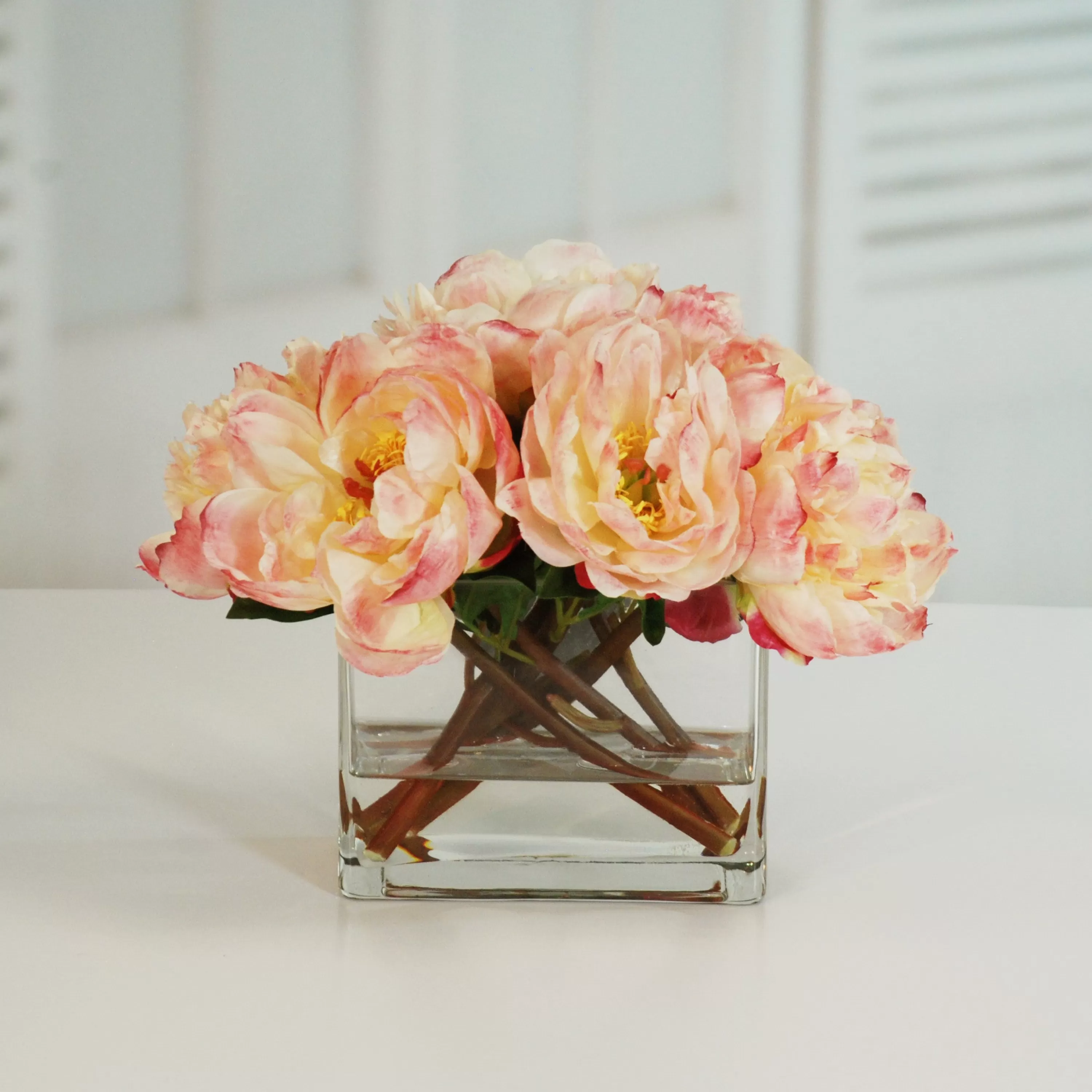 Hot Peonies in Vase 14" Peach Pink Vanity