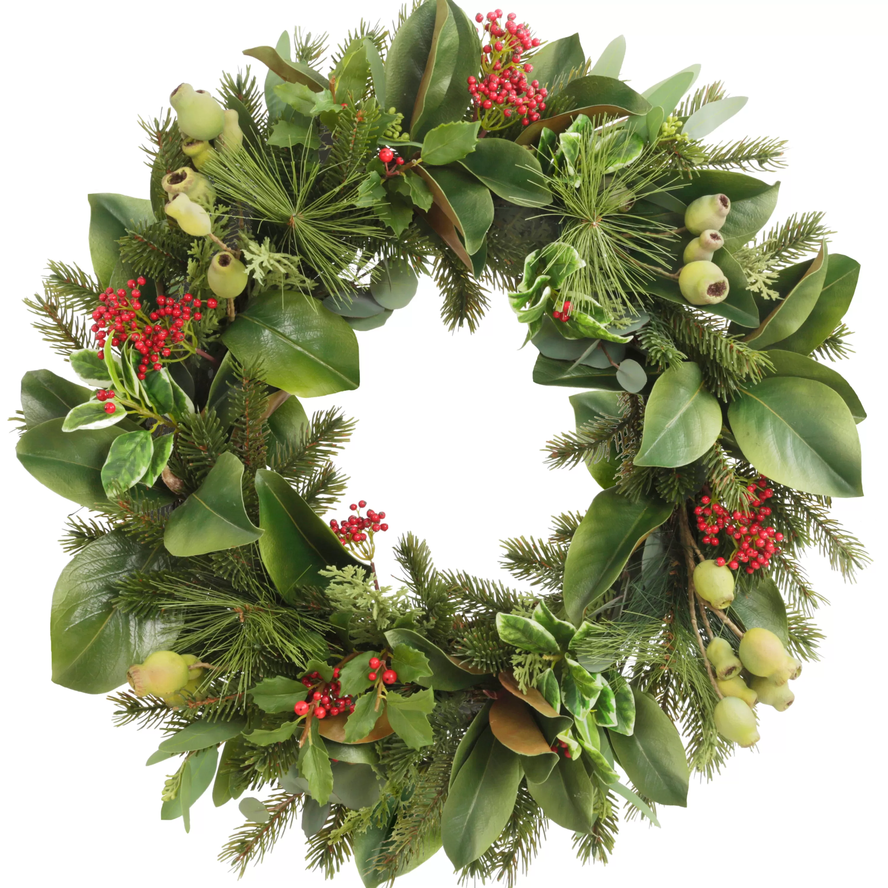 Clearance Pine Needles & Holly Wreath 24" Wreaths & Garlands | Wreaths & Garlands