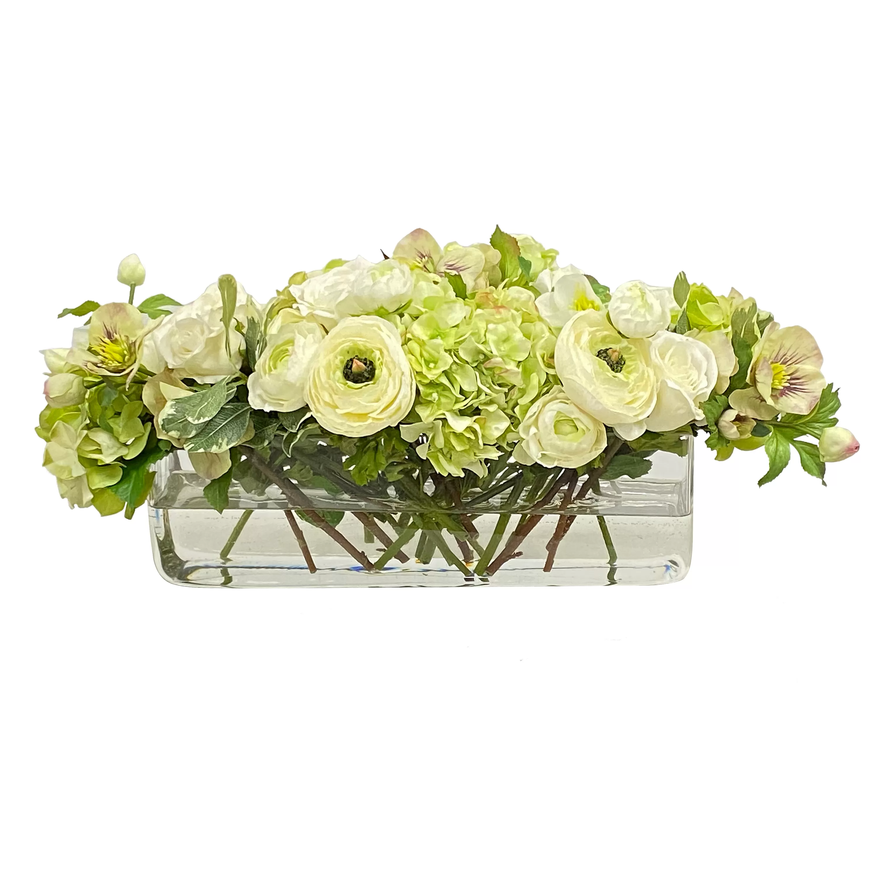 Fashion Ranunculus Rose in Rectangle Vase 10" Real Touch Floral Arrangements | Manhattan