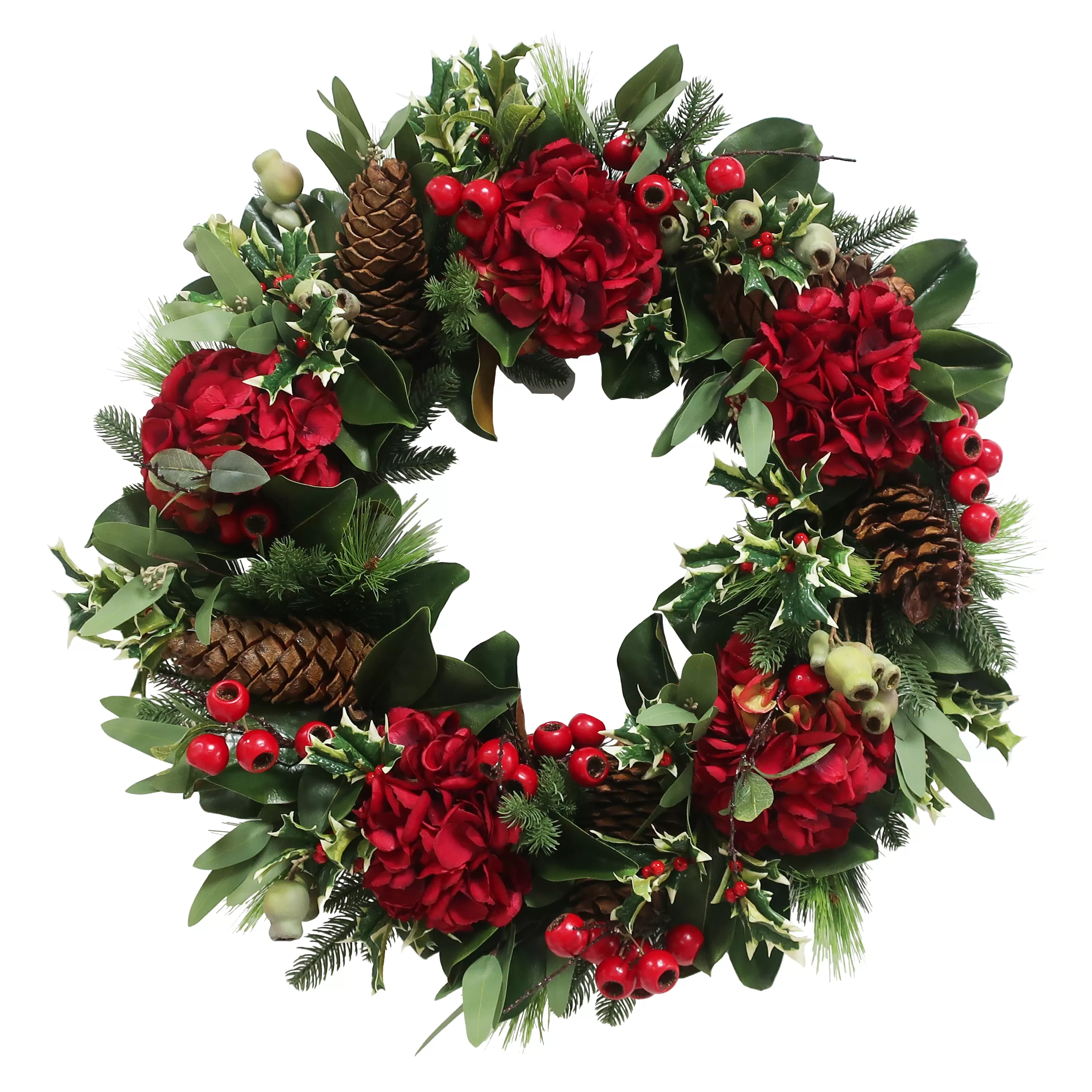 Online Red Hydrangea Holiday Wreath 30" Wreaths & Garlands | Wreaths & Garlands