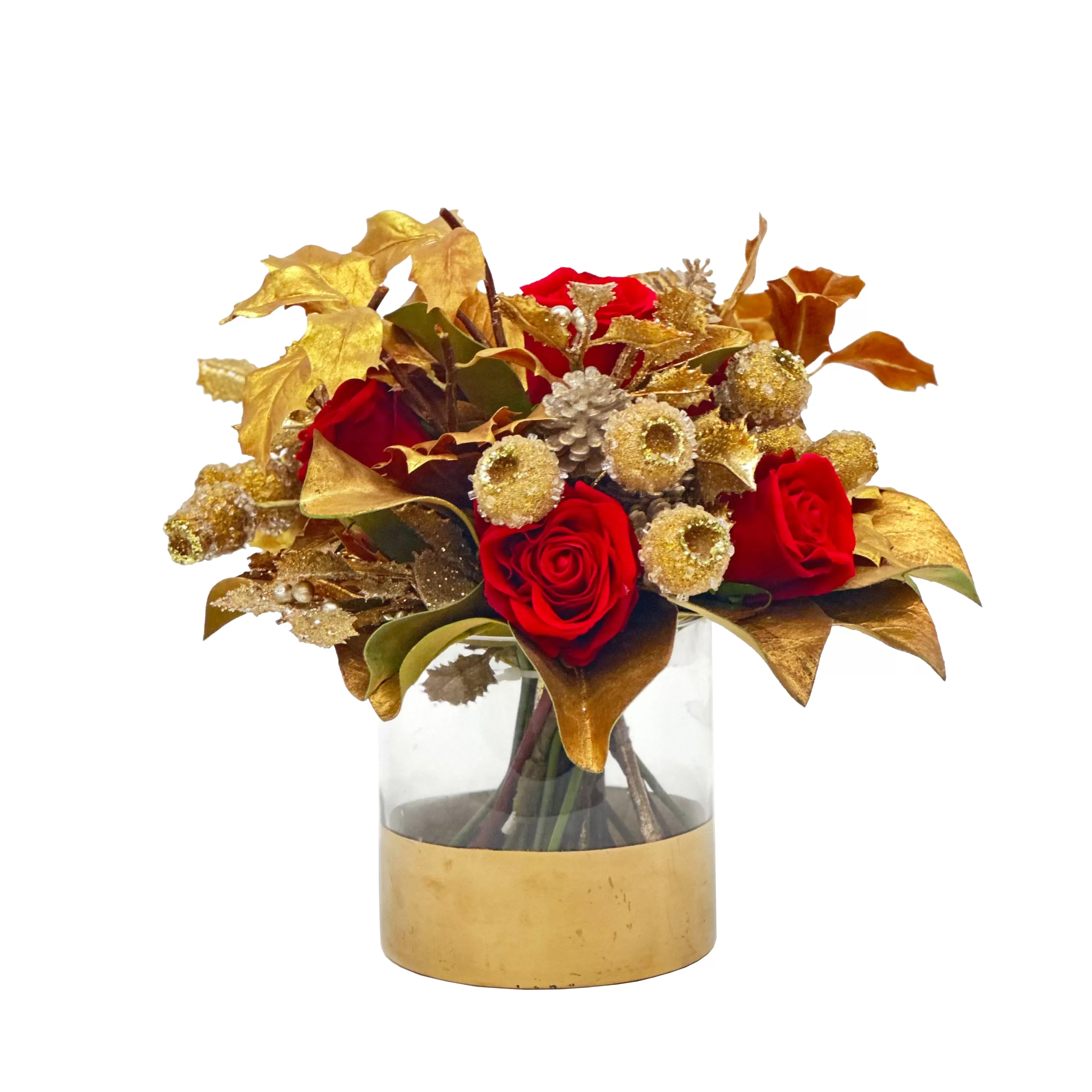 Outlet Rose & Golden Pod in Vase 12" Our Favorite Holiday Decor