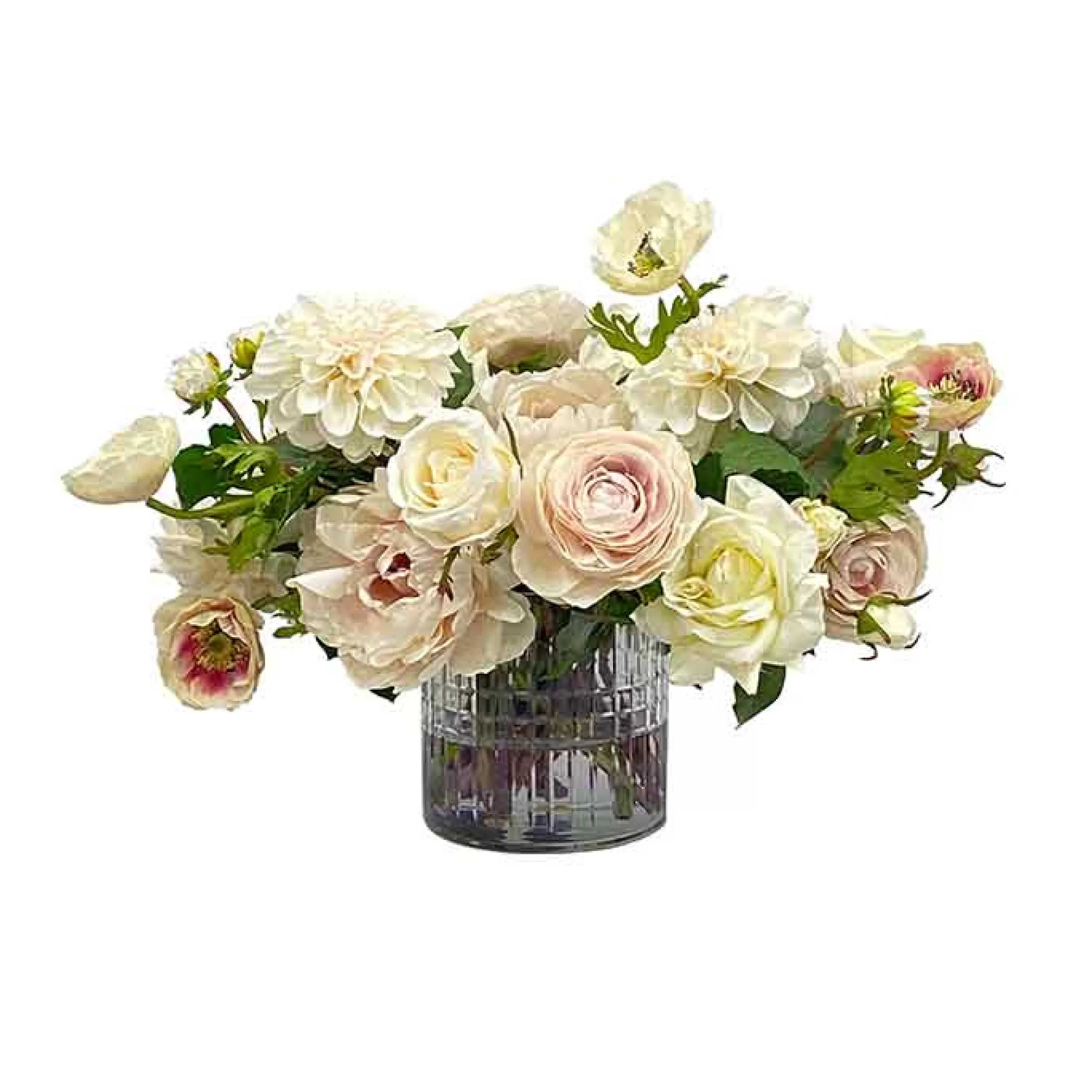 Flash Sale Rose and Ranunculus in Cut Glass 15" Real Touch Floral Arrangements | Tabletop