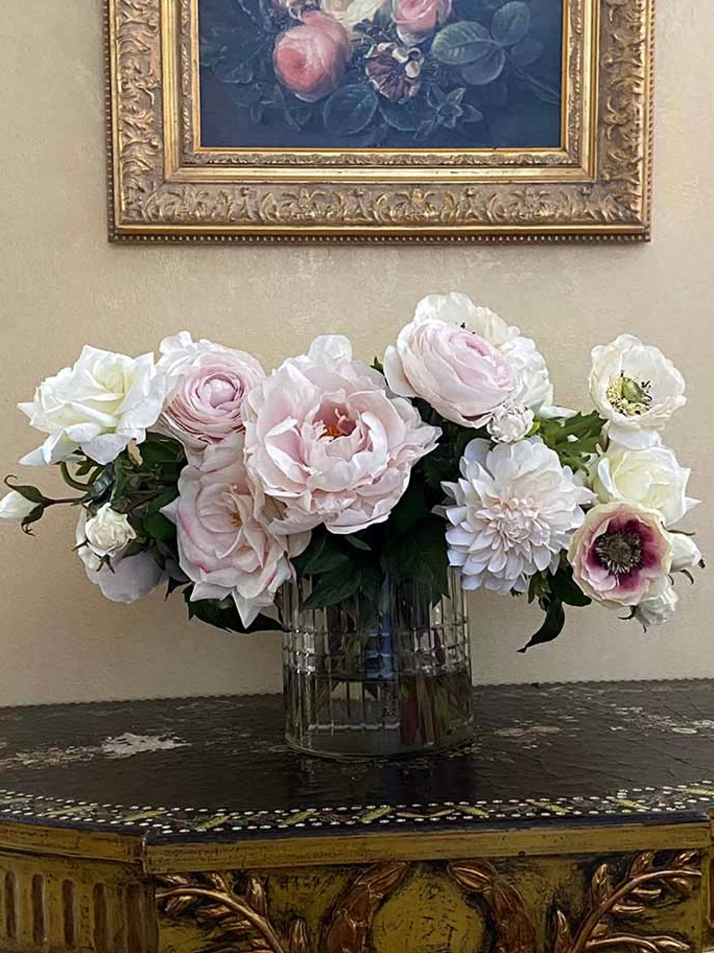 Flash Sale Rose and Ranunculus in Cut Glass 15" Real Touch Floral Arrangements | Tabletop