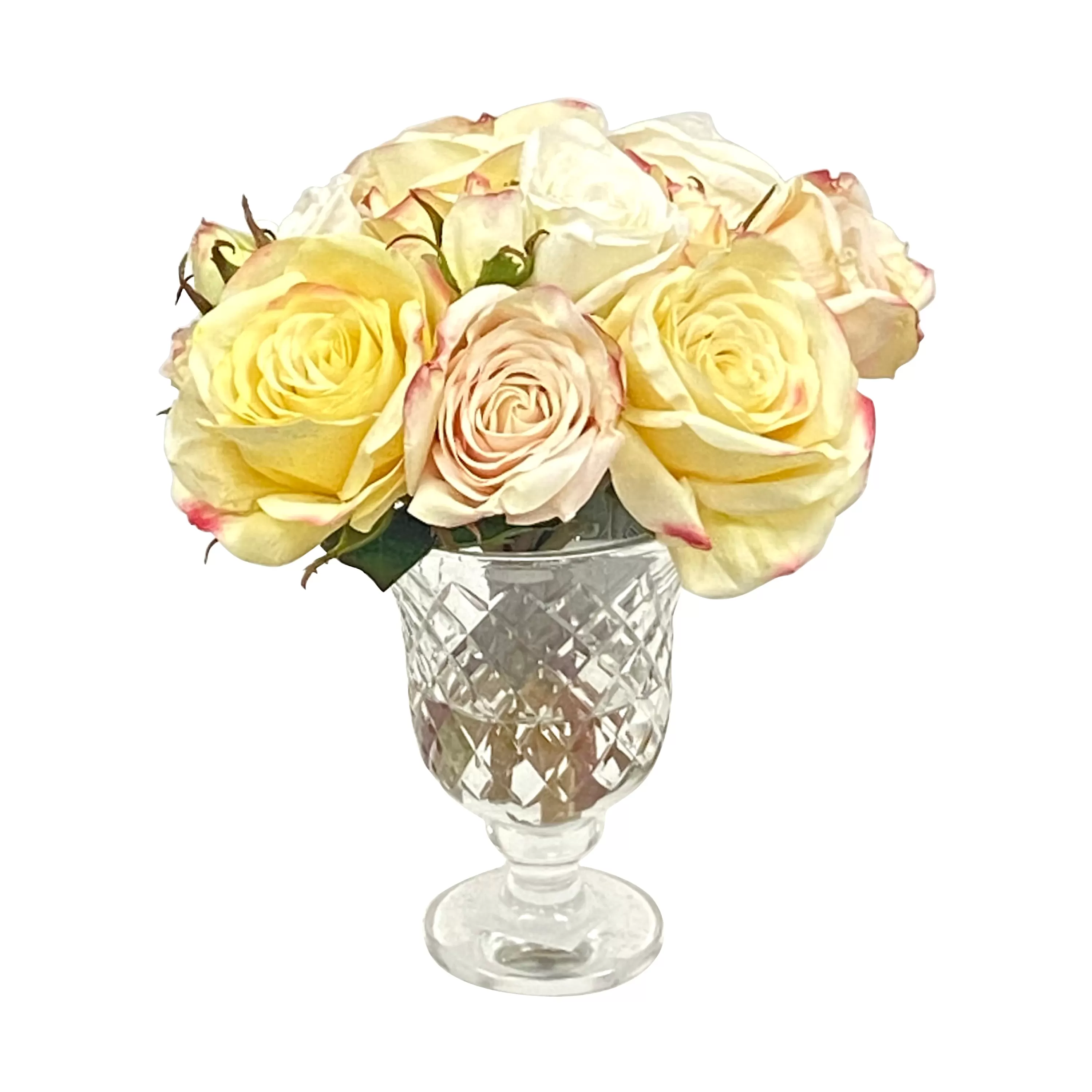 New ROSE IN CUT GLASS URN 11" Real Touch Floral Arrangements | Highland Park