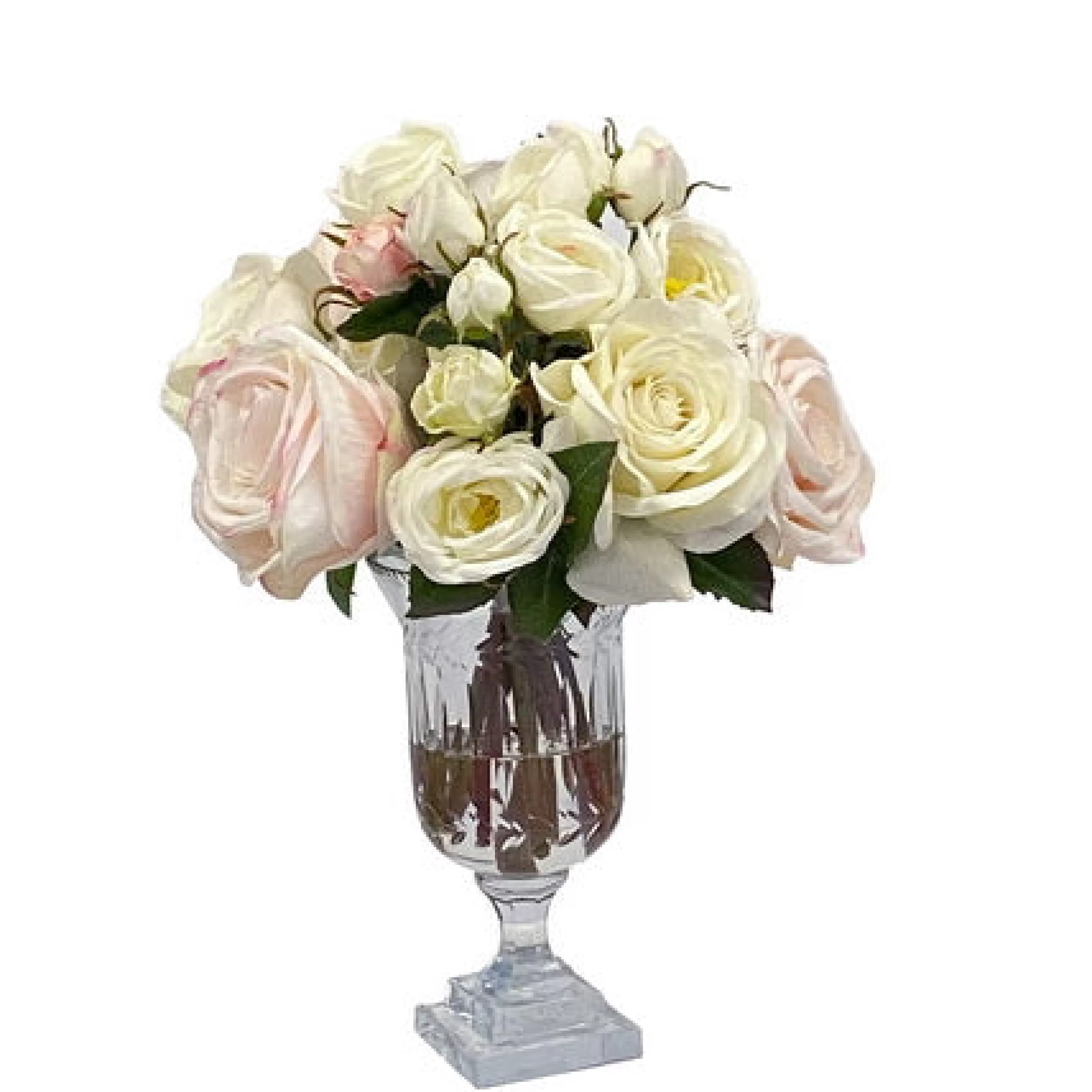 New Rose Mix in Leaf Cut Vase 14" Real Touch Floral Arrangements | Bianco