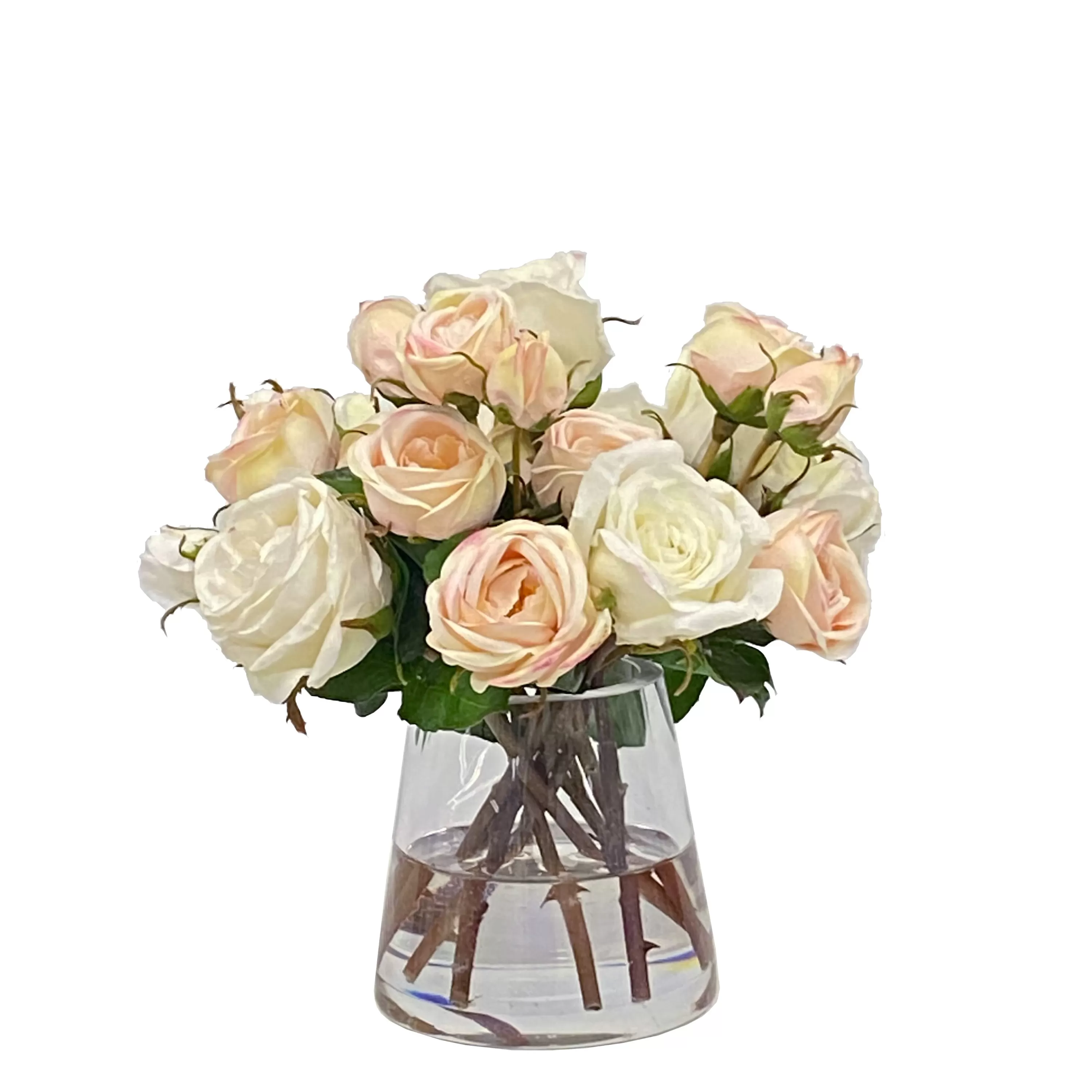 Cheap Roses in Glass Vase 11" Real Touch Floral Arrangements | Bianco