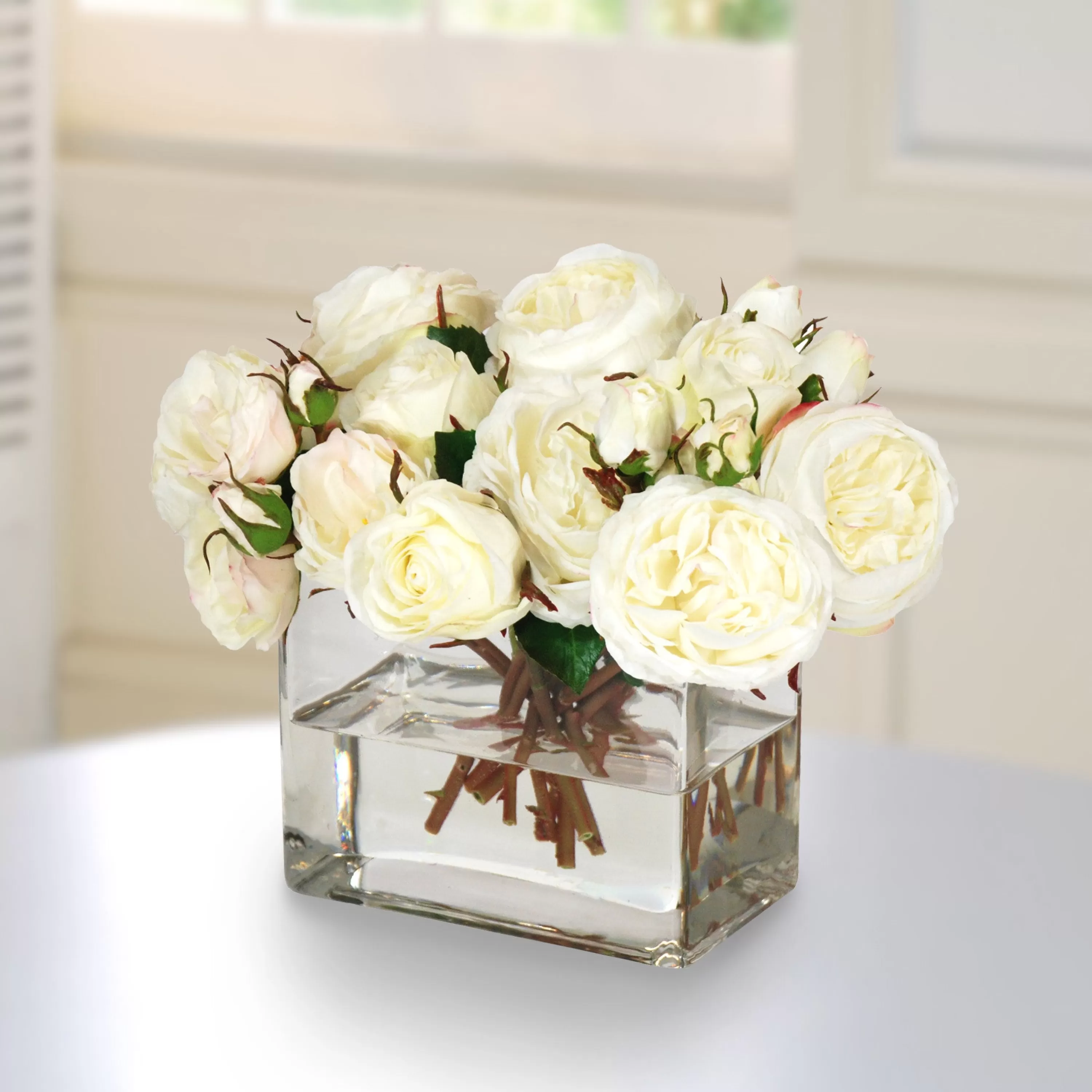 Best Roses in Rectangle Clear Vase 12" Tabletop