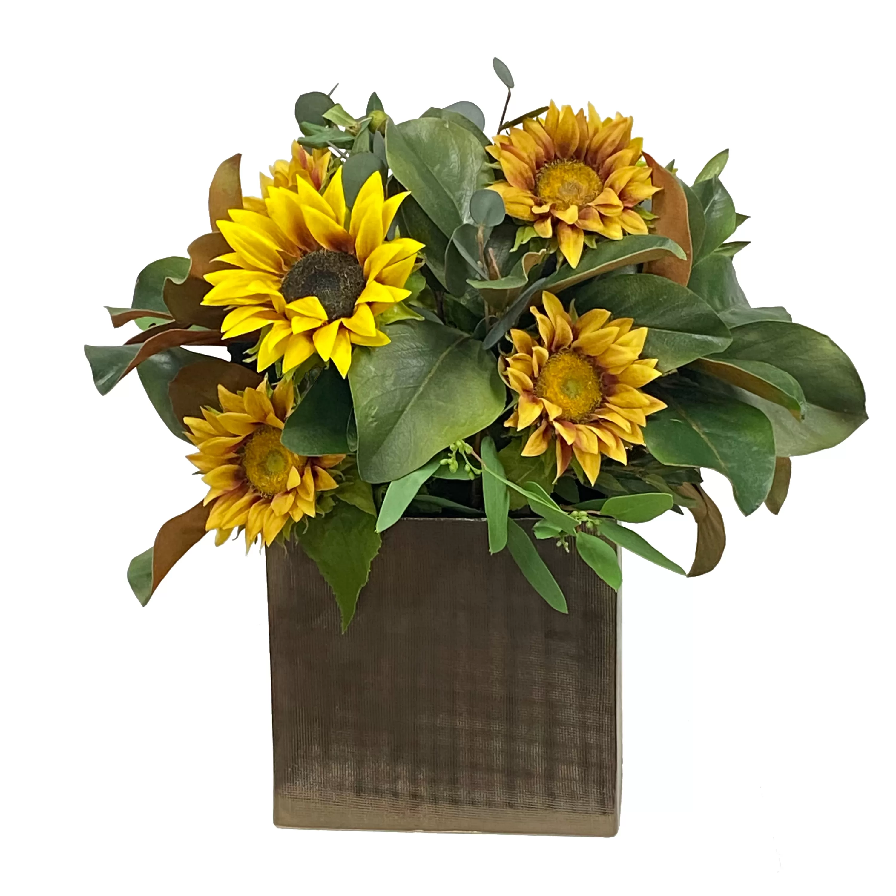 Clearance Sunflower in Artisanal Rectangle Vase 21" Urban