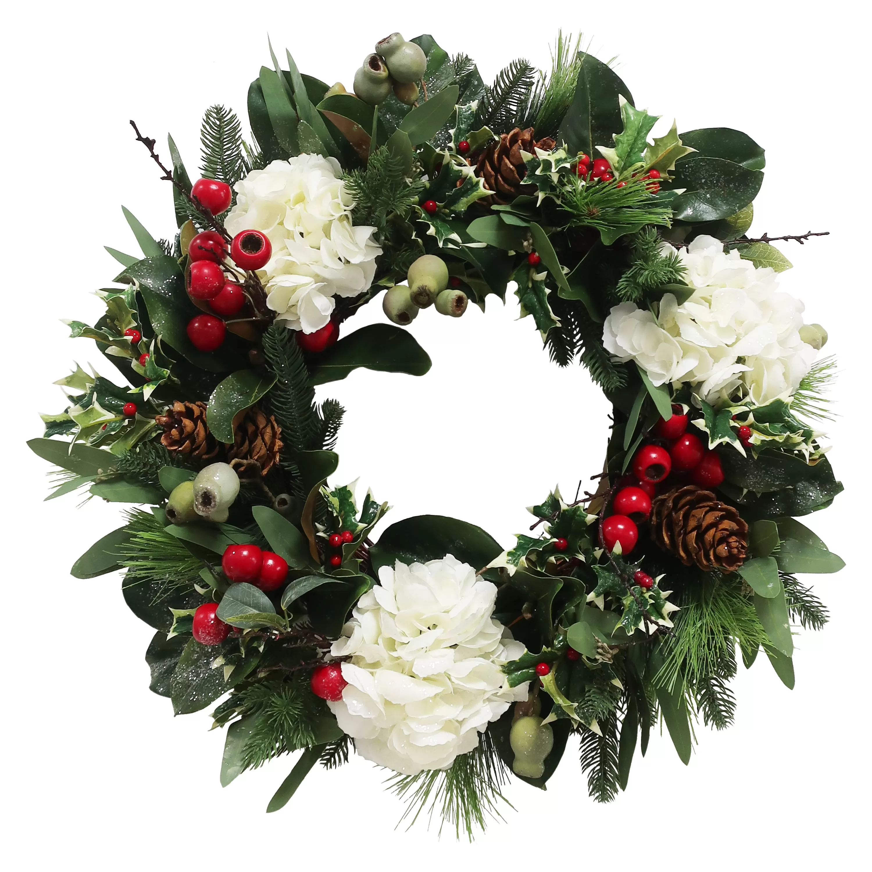 Cheap White Hydrangea Holiday Wreath 24" Wreaths & Garlands | Wreaths & Garlands