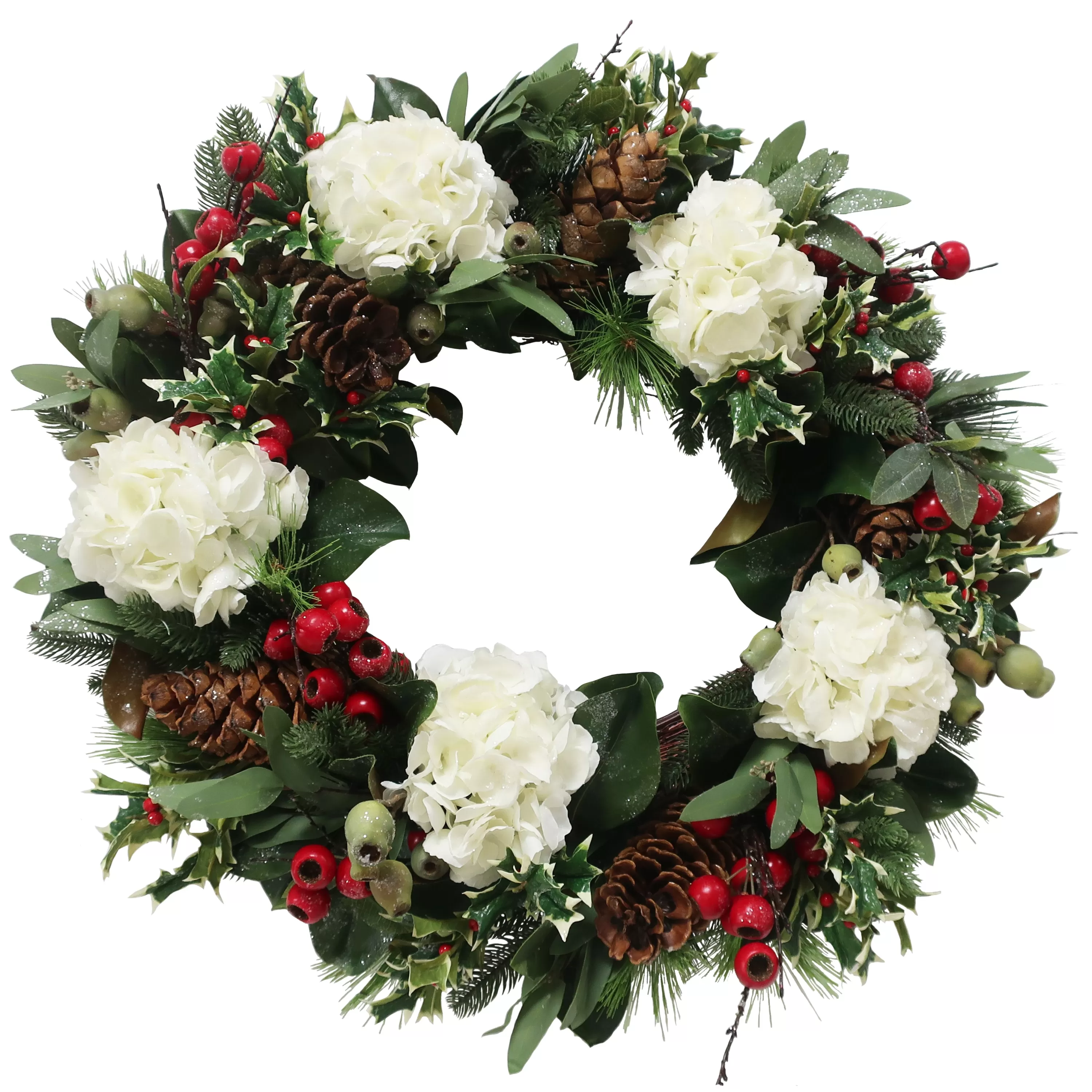 Hot White Hydrangea Holiday Wreath 30" Wreaths & Garlands | Wreaths & Garlands