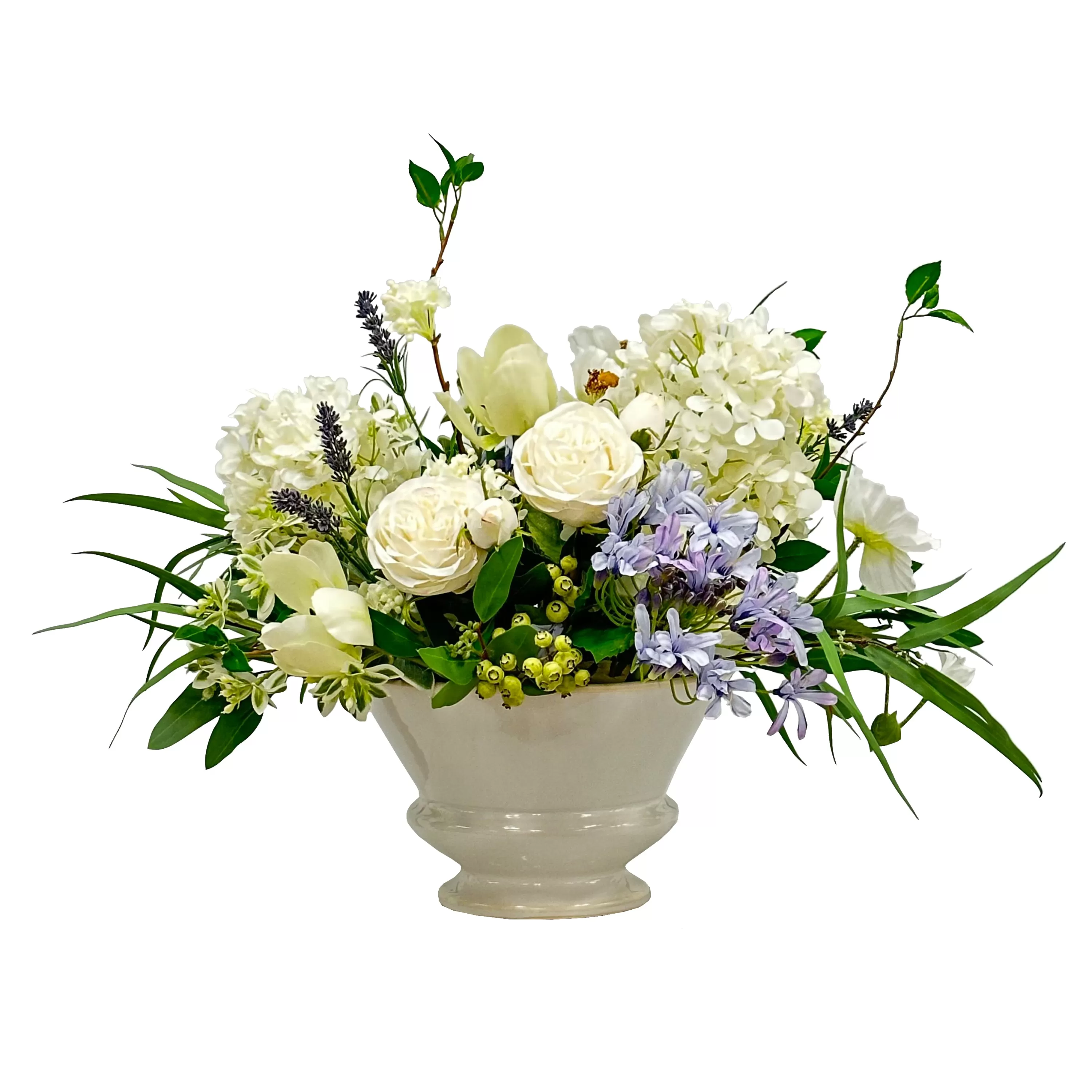 Outlet White Mix Floral in Round Pot 16" Dining Centerpieces | Tabletop