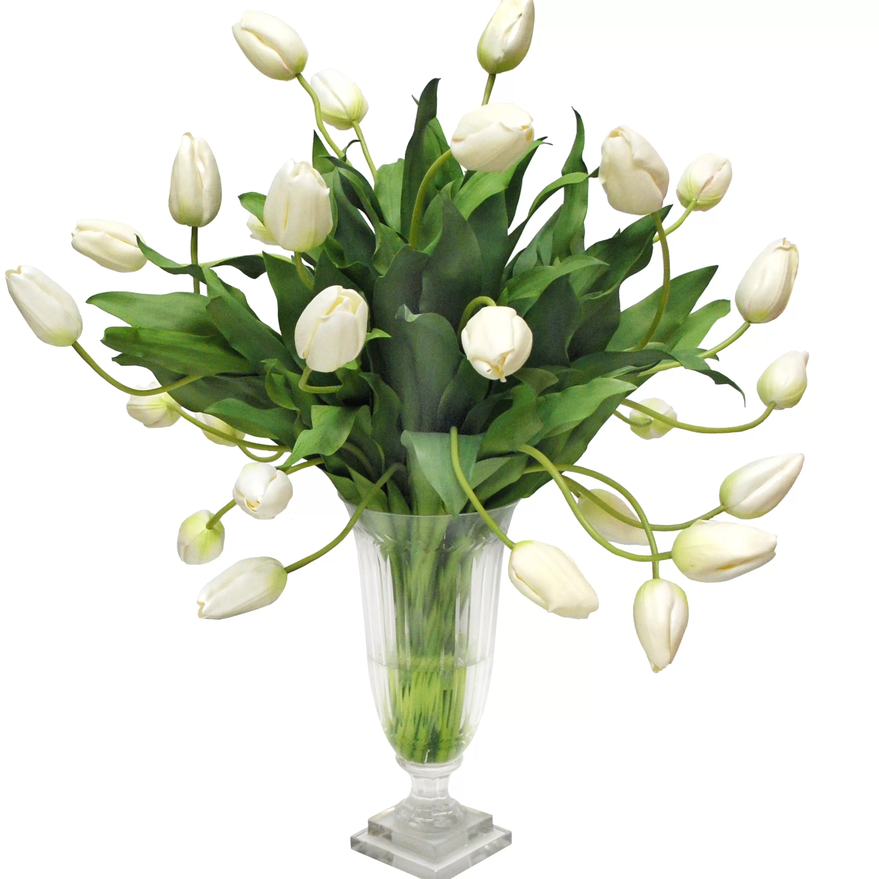 Online White Tulip in Leaf Cut Vase 30" Tabletop